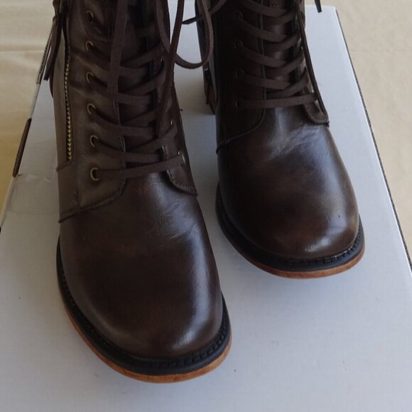 Pierre Dumas Ravenna, women's 8M  two tone brown lace up zip up boots, 2" heels - Picture 14 of 16